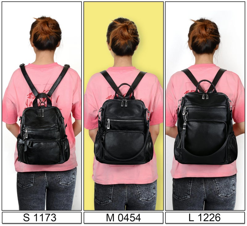 UTO حقيبة ظهر نسائية من UTO، جلد نباتي، حقيبة مصممة للأزياء، حقيبة سفر قابلة للتحويل مع حمالة كتف، باللون الأزرق مع زخرفة - Image 3